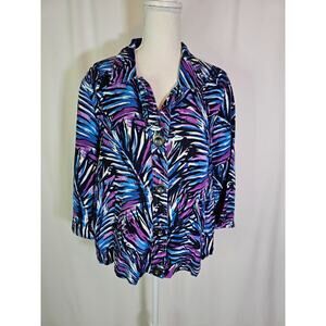 Christopher & Banks Women's Button-Down Top Size L, Pockets, 3/4 Sleeve Cruise